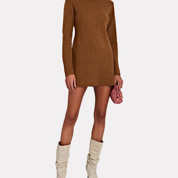 Nili Lotan Everett Wool And Cashmere-blend Mini Turtleneck Dress - Brown - Picture 5 of 7